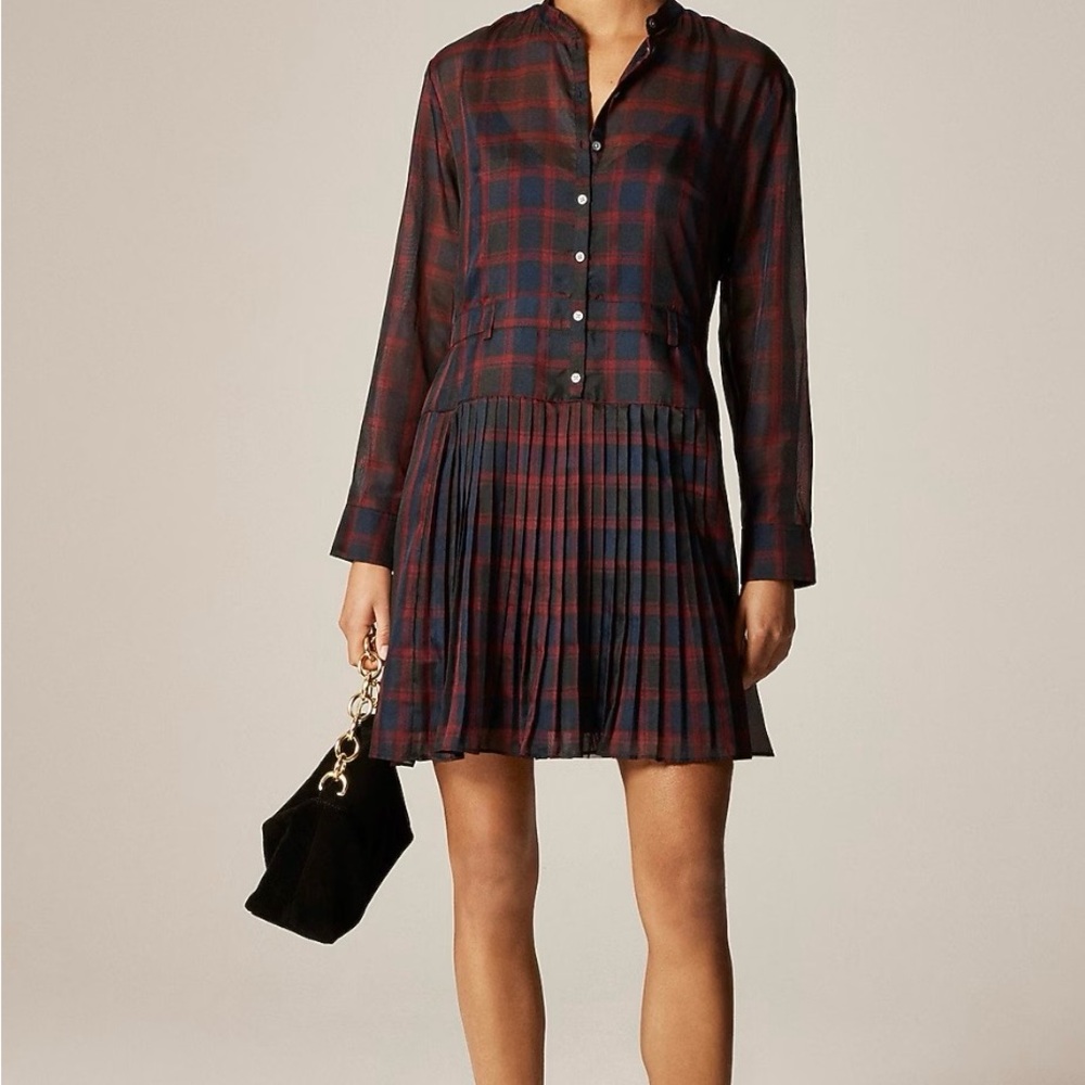 J.Crew Pleated Shirt-dress in Stewart Tartan Print size 8‎